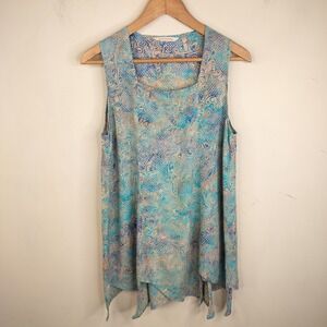 Soft Surroundings Tank Tunic Womens S Batik Sharkbite Hem Boho Ethereal Resort